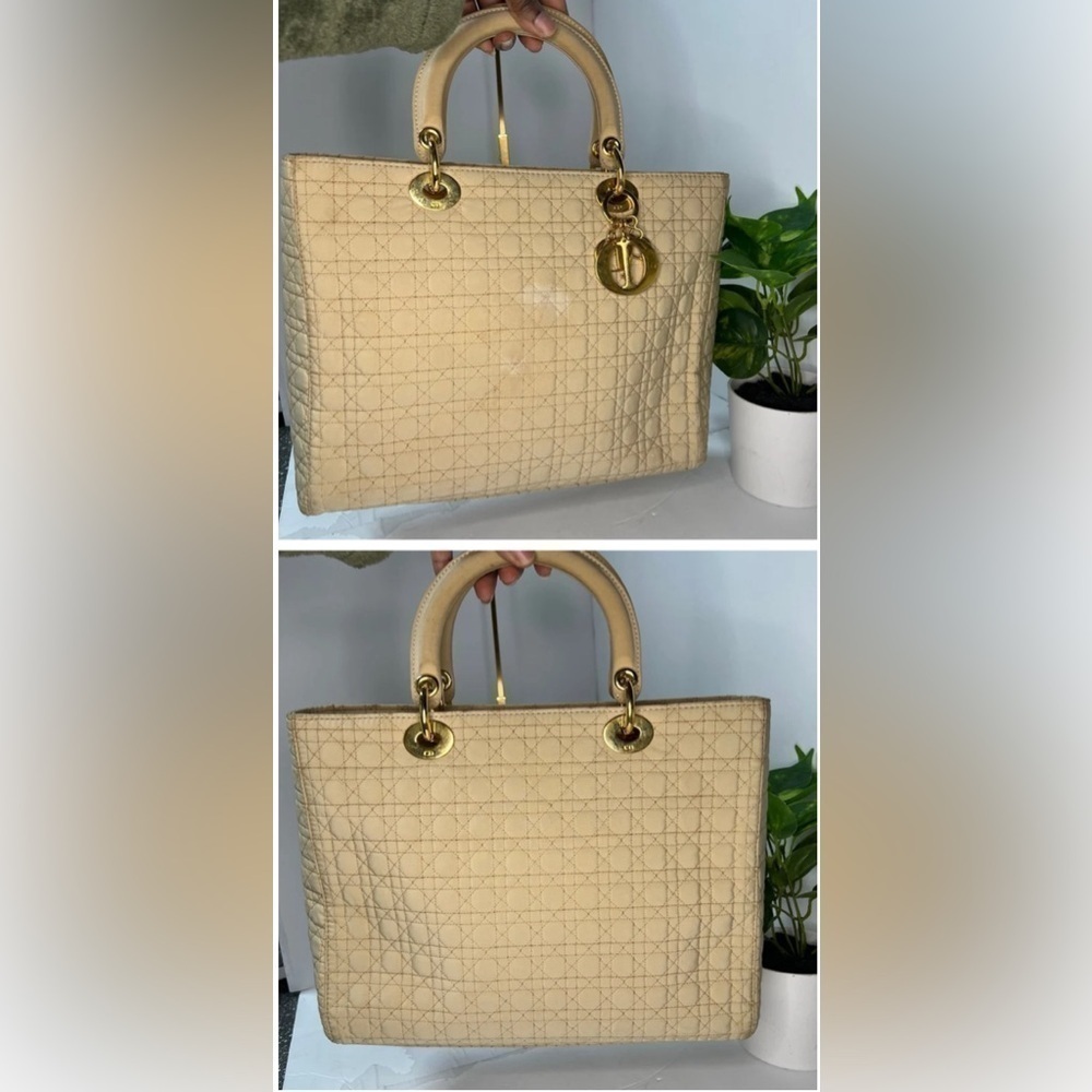 Christian dior Lady Dior Cannage Cream/off nylon quilted beige Handbag - Picture 9 of 13